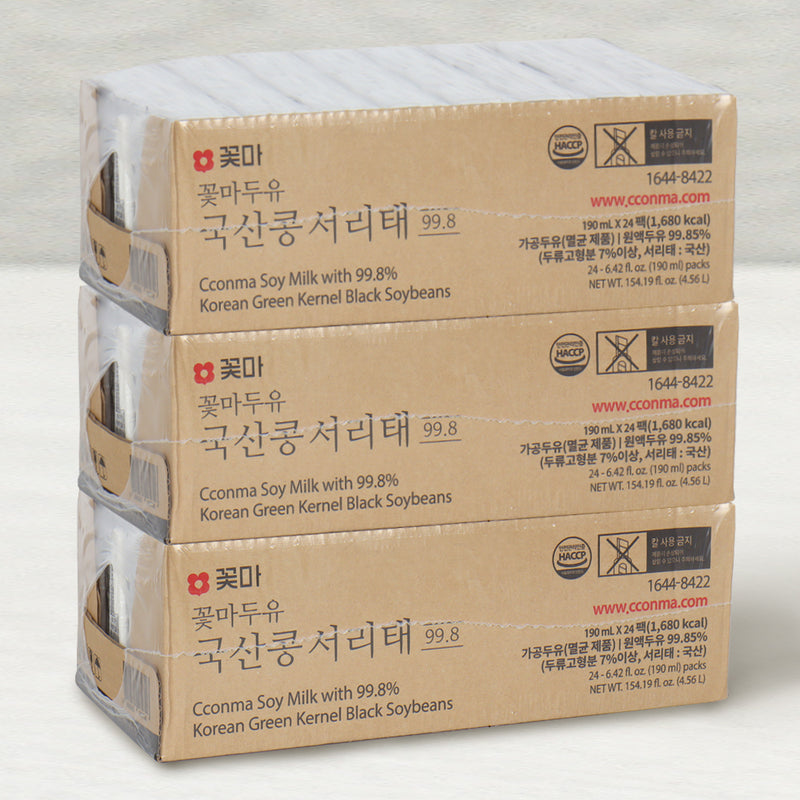 [SEPERATE FREE SHIPPING] Cconma Soy Milk with 99.8% Korean Green Kernel Black Soybeans 190ml (24 Packs per Box) x 3box